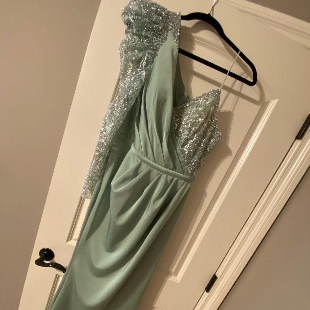 Sage green evening gown